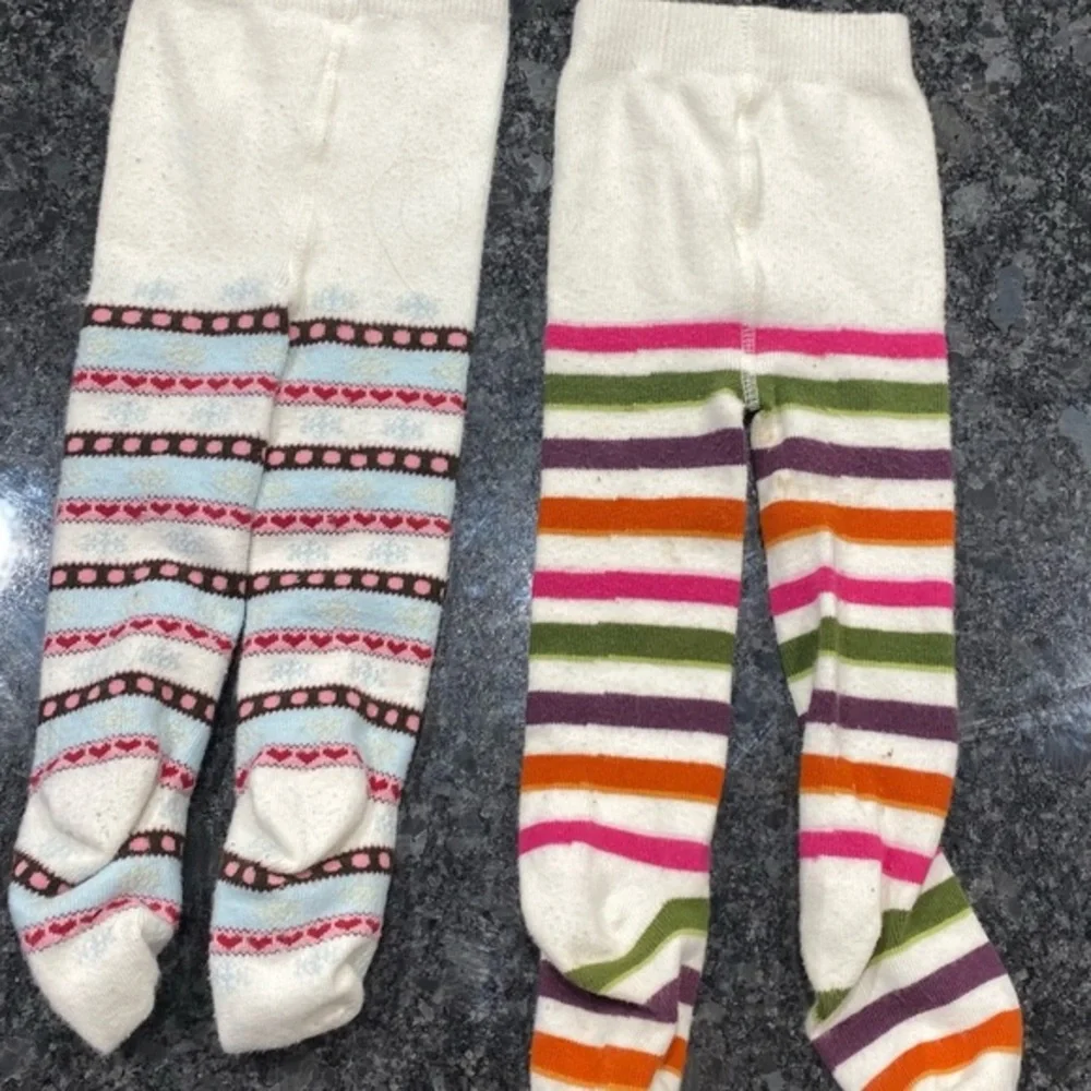 Gymboree‎ Cream Tights with Stripes and Patterns lot of 2